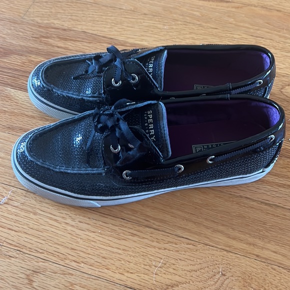 Black Sequin Patent Sperry Boat Shoes - Picture 4 of 7